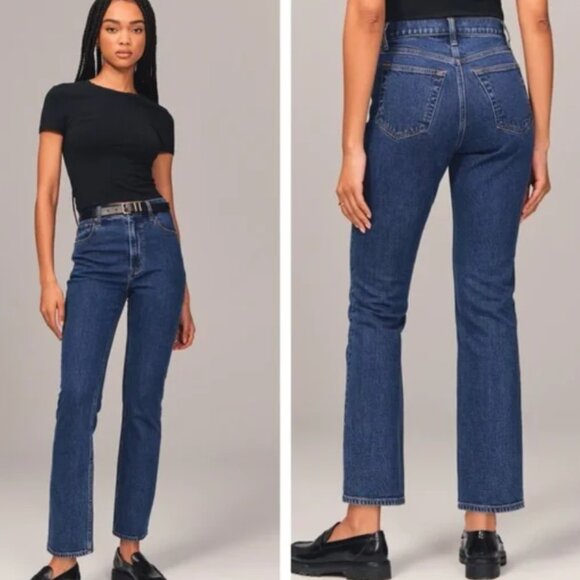 ☀️ ABERCROMBIE & FITCH Ankle Straight Ultra High Rise Jeans Dark Wash Denim - Picture 2 of 9